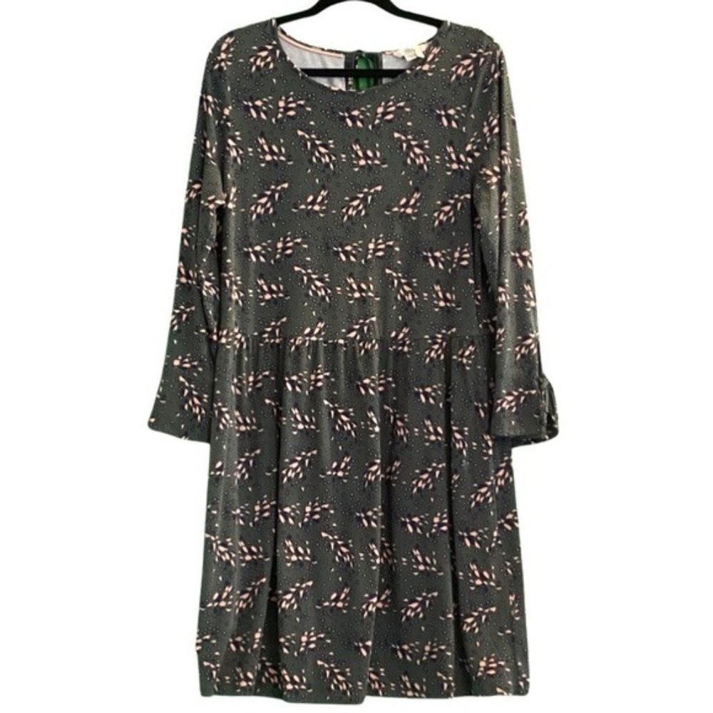 Boden Posie Long Flair Sleeve Keyhole Tie Neck Green Floral Knit Dress Size 12 - Picture 5 of 7